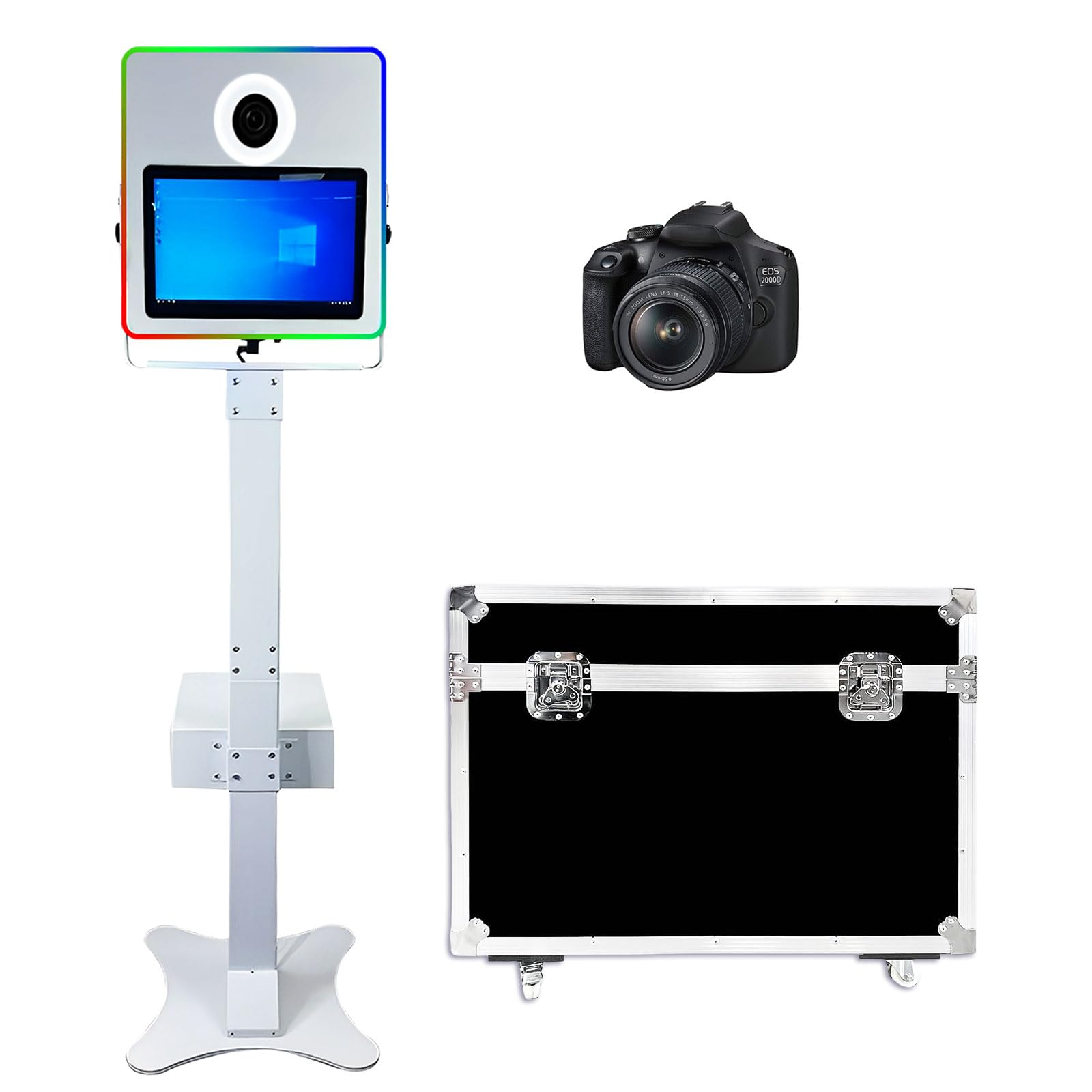 Portable 15.6 Inch DSLR Photo Booth Machine Touch Screen Camera Photobooth with RGB Light Ideal for Weddings,Parties,Celebrations,and Events Rental (White, Photo Booth+Camera)