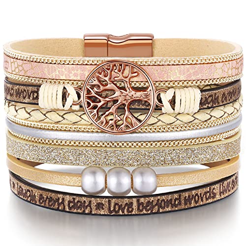Image of Desimtion Inspirational Tree of Life Boho Leather Wrap Bangle Bracelets for Women, Teen Girl Gifts Trendy Stuff, Fashion Accessories Jewelry Gifts for Women Girls