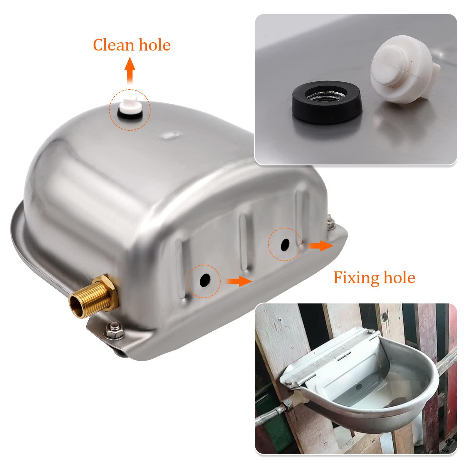 Bebedero Automático de Acero Inoxidable, 2 Válvulas de Flotador de Latón Ajustables con Tapón de Drenaje, Cuenco de Agua para Ganado, Caballos, Perros, Cabras, Ovejas y Cerdos