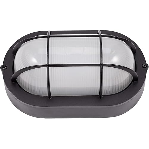 GRUENLICH LED Bulkhead Light, Flush Mount for Wall or Ceiling, 6W 600 Lumen, Dimmable 5000K Daylight White, Aluminum Housing, Water-Proof for Outdoor, Black Finish 1-Pack