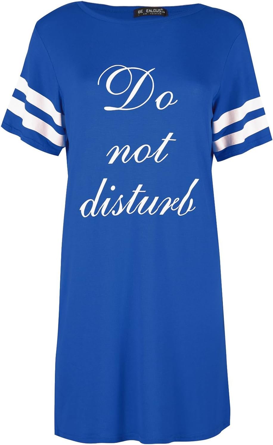 Fashion StarWomen's Do Not Disturb Cap Stripe Sleeves Night Shirt Mini Top Dress
