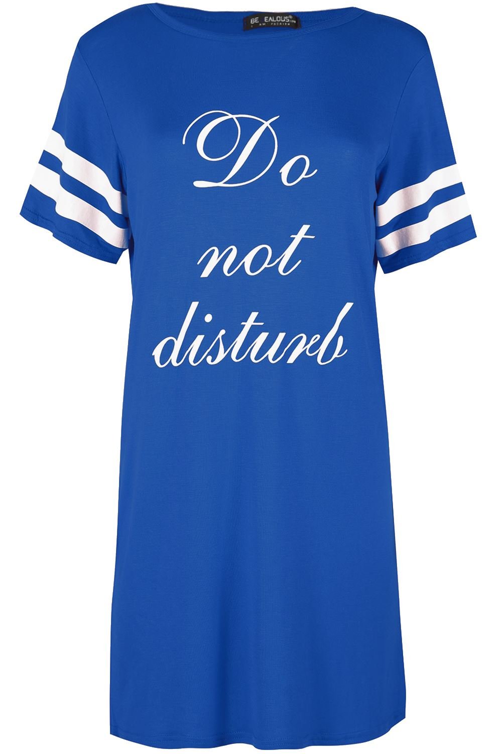 Fashion StarWomen's Do Not Disturb Cap Stripe Sleeves Night Shirt Mini Top Dress