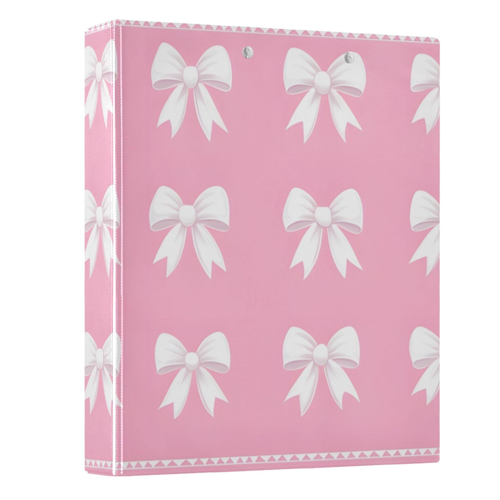 3 Ring Binder White Bows Pink 1.5 inch Binders Three Ring Binders with Clipboard 3 Interior PVC Clear Pockets for Office Supplies