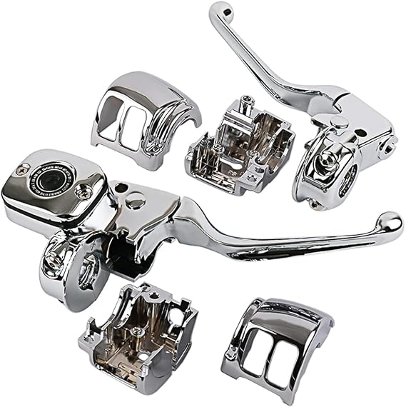 Handlebar Hand Control Kit 9/16 Inch Bore Master Cylinder for 11-17 Single Disc Harley Softail Dyna (Chrome)