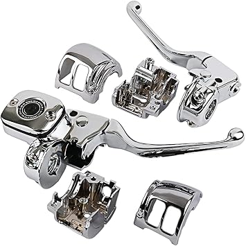 Handlebar Hand Control Kit 9/16 Inch Bore Master Cylinder for 11-17 Single Disc Harley Softail Dyna (Chrome)