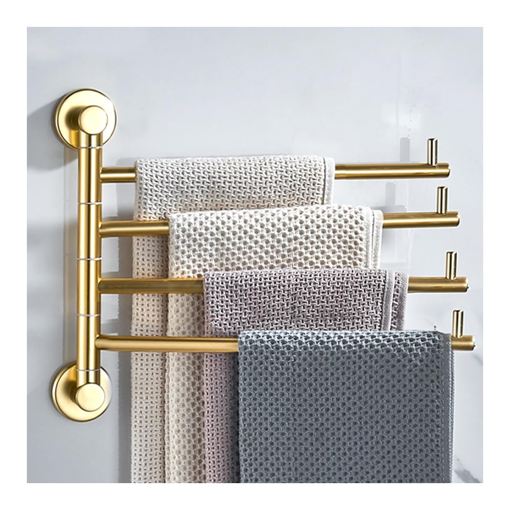 LMYSXAOZ Modern Swivel Towel Rack Bar Rails With Hook for Bathroom, Gold Wall Mounted Folding Arm Swing Out Hand Hanger Holder Space Saving Laundry, Kitchen 4Bar