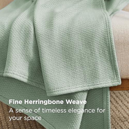 Image of Bedsure 100% Cotton Blanket, Herringbone Weave, Oversized King, Sage Green