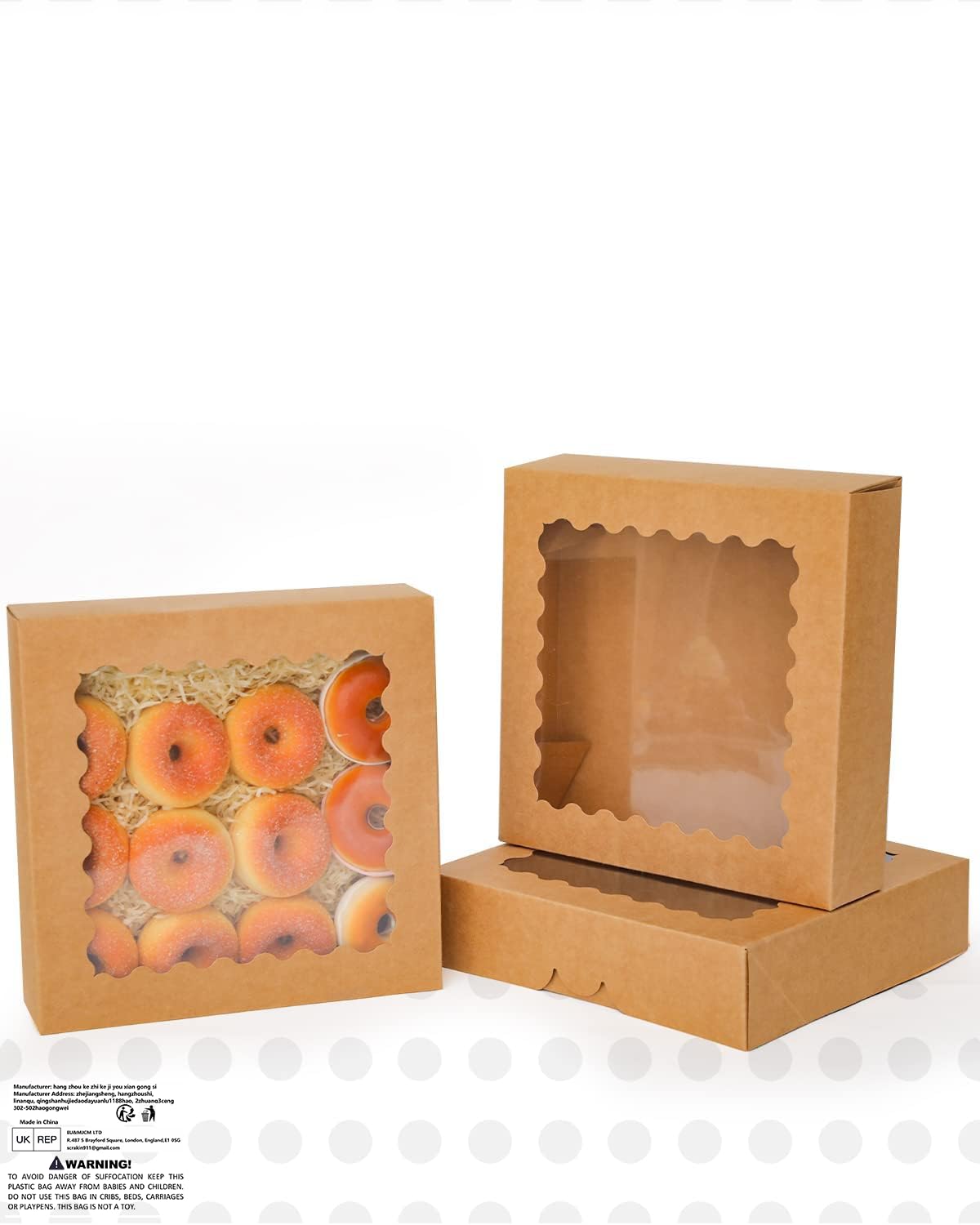 Gcardist Auto-pop Up Brown 20.3x20.3x6.4cm 24Pcs Cookie Box with Window Pastry Macaron Bakery Box For Packaging (8x8x2.5 inch) - Image 4