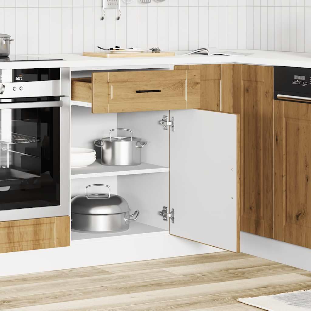 Porto Artisan - Mobiletto da cucina in legno di quercia Artisan, 50 x 46 x 81,5 cm, con ante e piedini regolabili, ideale per armadietti da cucina