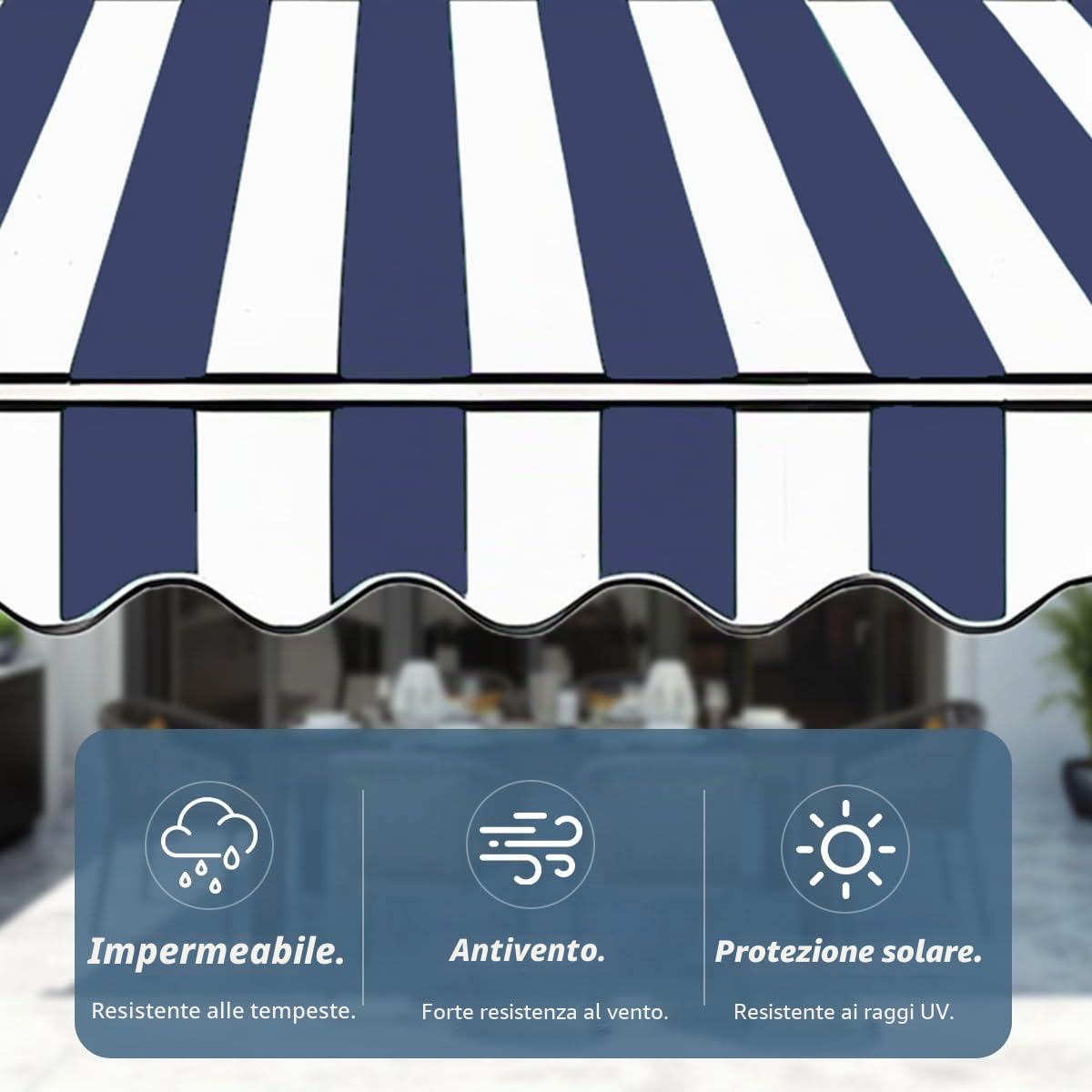 Telo per Tende da Sole Manuale 2.0m 3.0m 5m, Tessuto di Ricambio per Tende da Sole da Giardino Esterno, Tettoia di Ricambio Retrattile per Balcone, Nessuna Cornice(Blue And White,200x150cm)