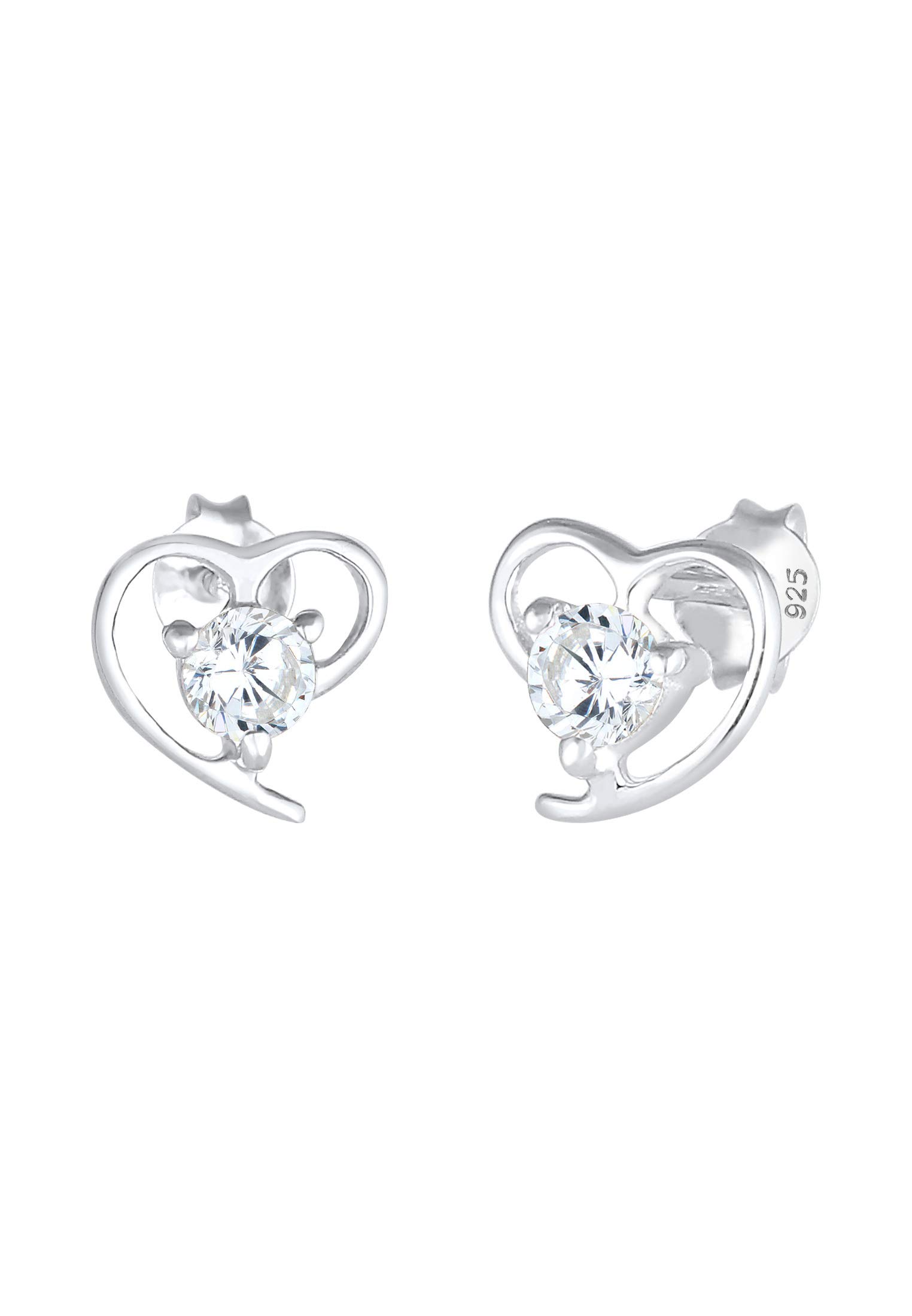 Elli Women's 925 Sterling Silver Xilion Cut Heart Zirconia Stud Earrings