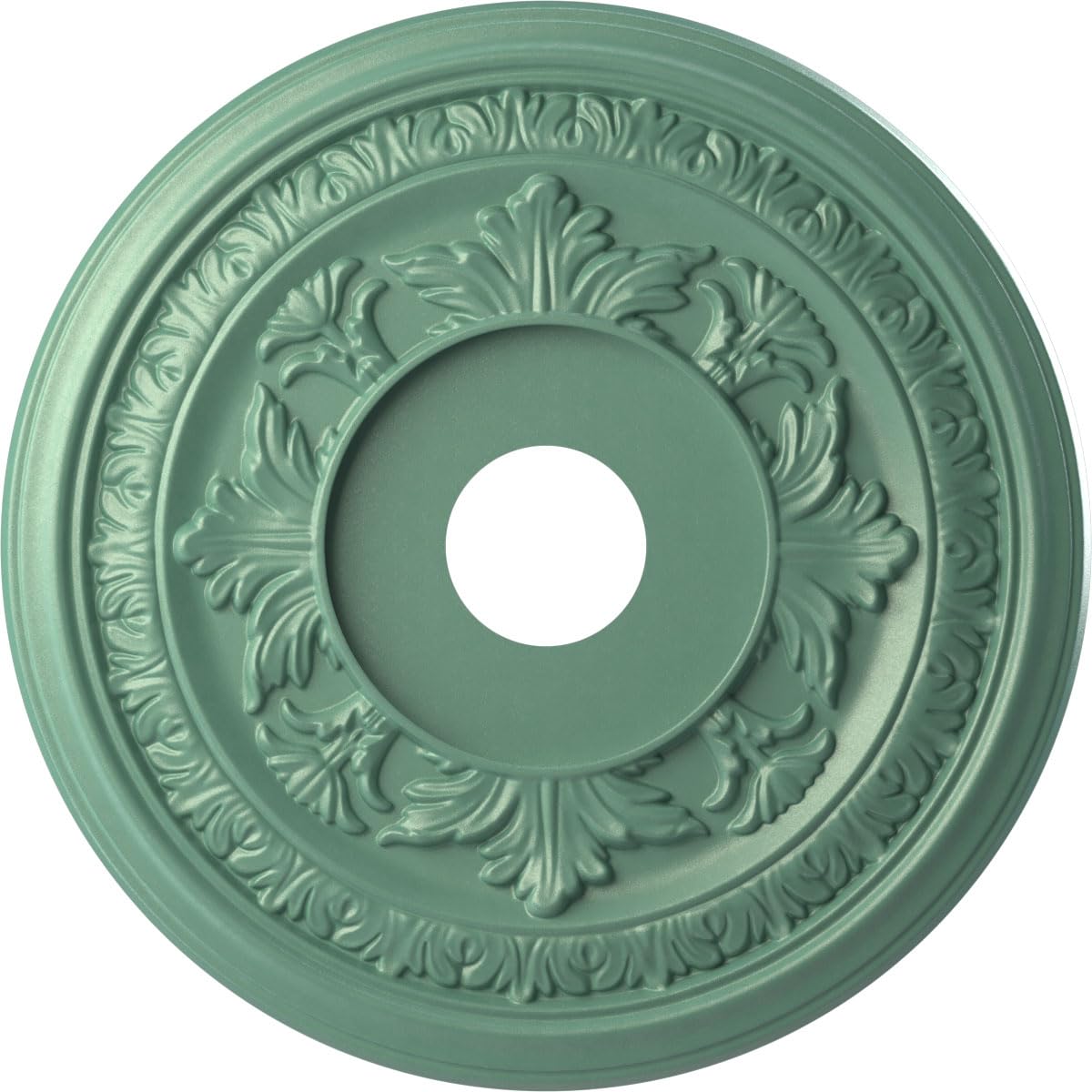Ekena Millwork CMP19BAFSM Baltimore Thermoformed PVC Ceiling Medallion (Fits Canopies up to 7 3/4"), 19"OD x 3 1/2"ID x 1"P, Universal Pearl Metallic Sea Mist