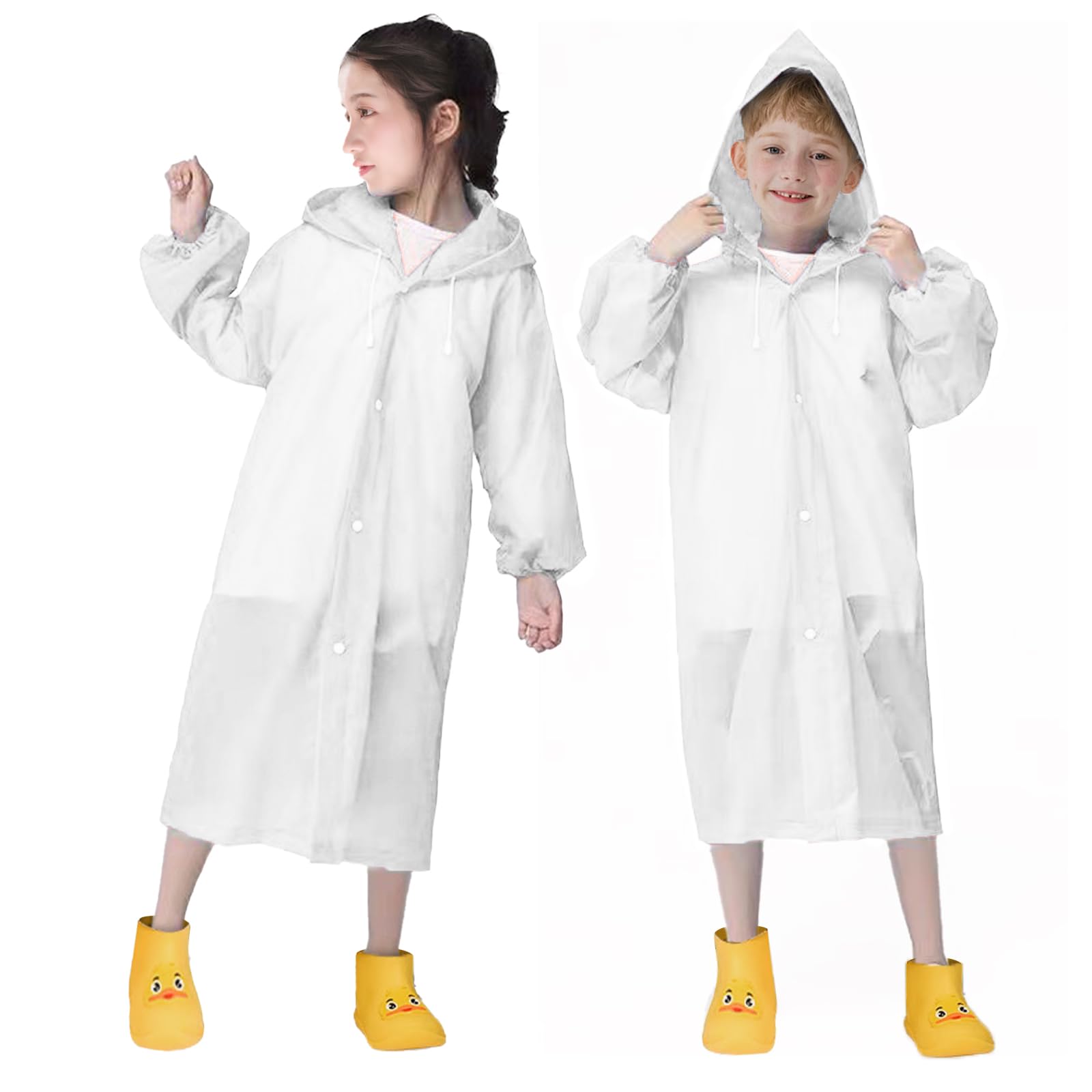 Eghrer 4 Pack Rain Poncho for Kids Raincoat Boys & Girls Rain Coats Waterproof Rain Jackets Gear for for Camping Hiking Travel (US, Alpha, One Size, Regular, 4, White)