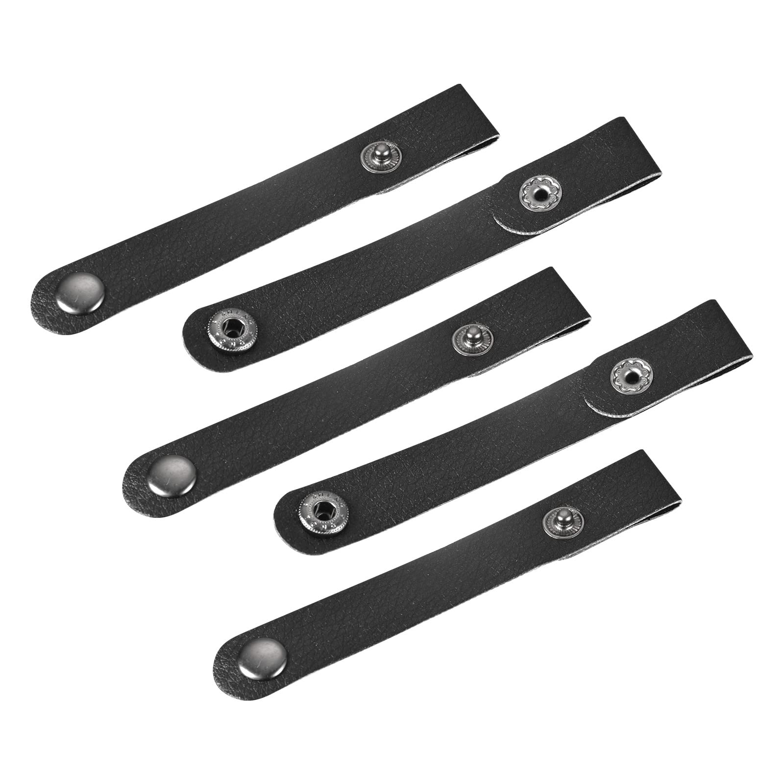 MECCANIXITY Pack of 5 Leather Cable Straps Leather Cord Organizer Portable Cable USB Straps 100x15mm Black, Cord Management for Earphone, Cable, Wire