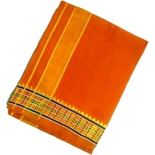 Kolakeer Mens Cotton Color Dhoti With Elegant Border - 4 Mulam/1.9 Mtrs Arunachalam Style Border Single Layer Veshti Mundu Orange