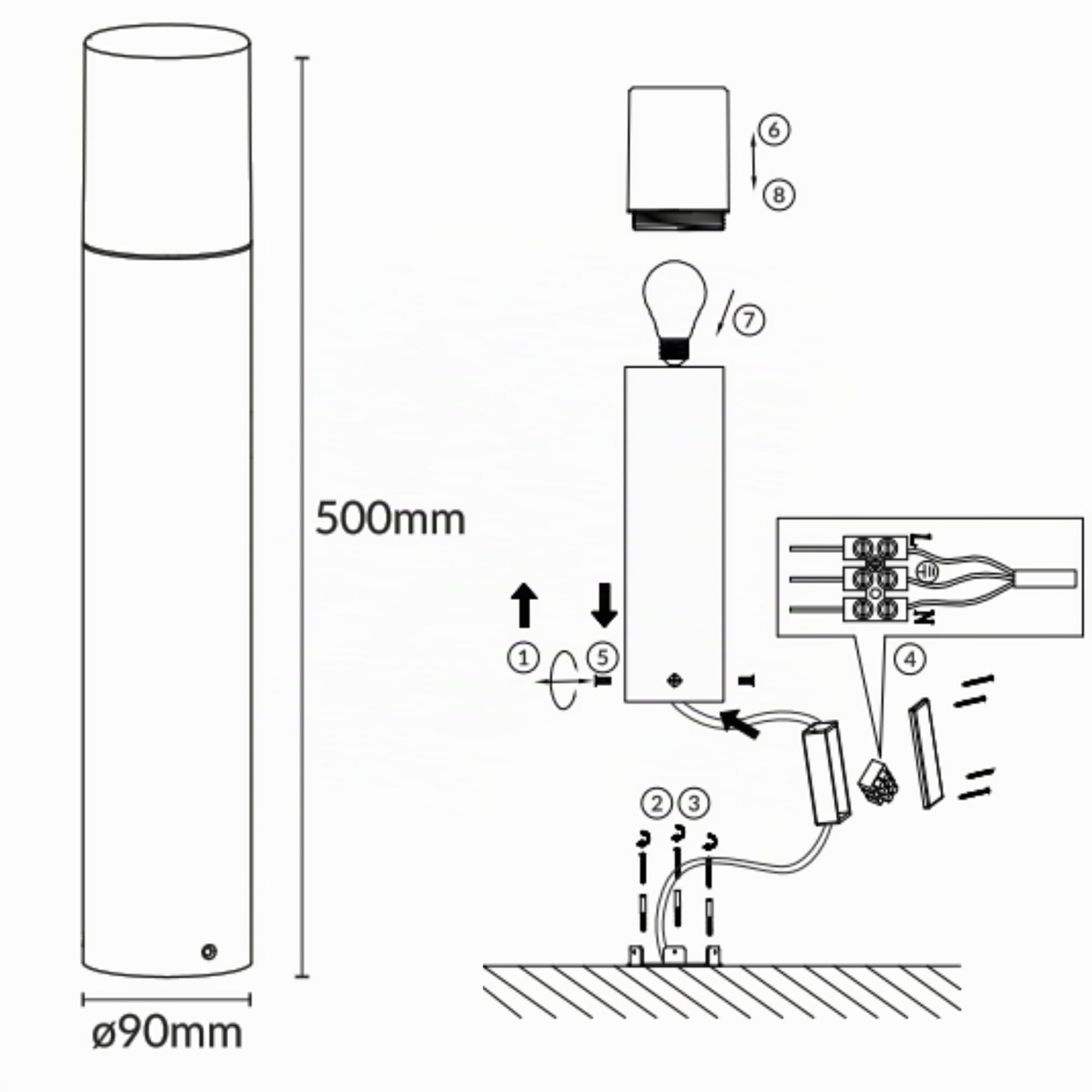 Lampadaire Exterieur sur Pied Potelet Extérieur E27 Lampe Exterieur sur Pied IP54 - Luminaire Exterieur sur Pied Noir - Max. 15W (avec détecteur de mouvement)
