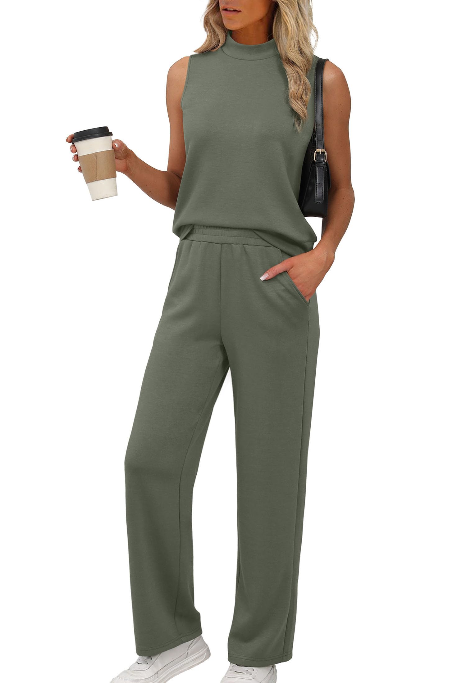 XIEERDUO Mock Neck Sleeveless Set