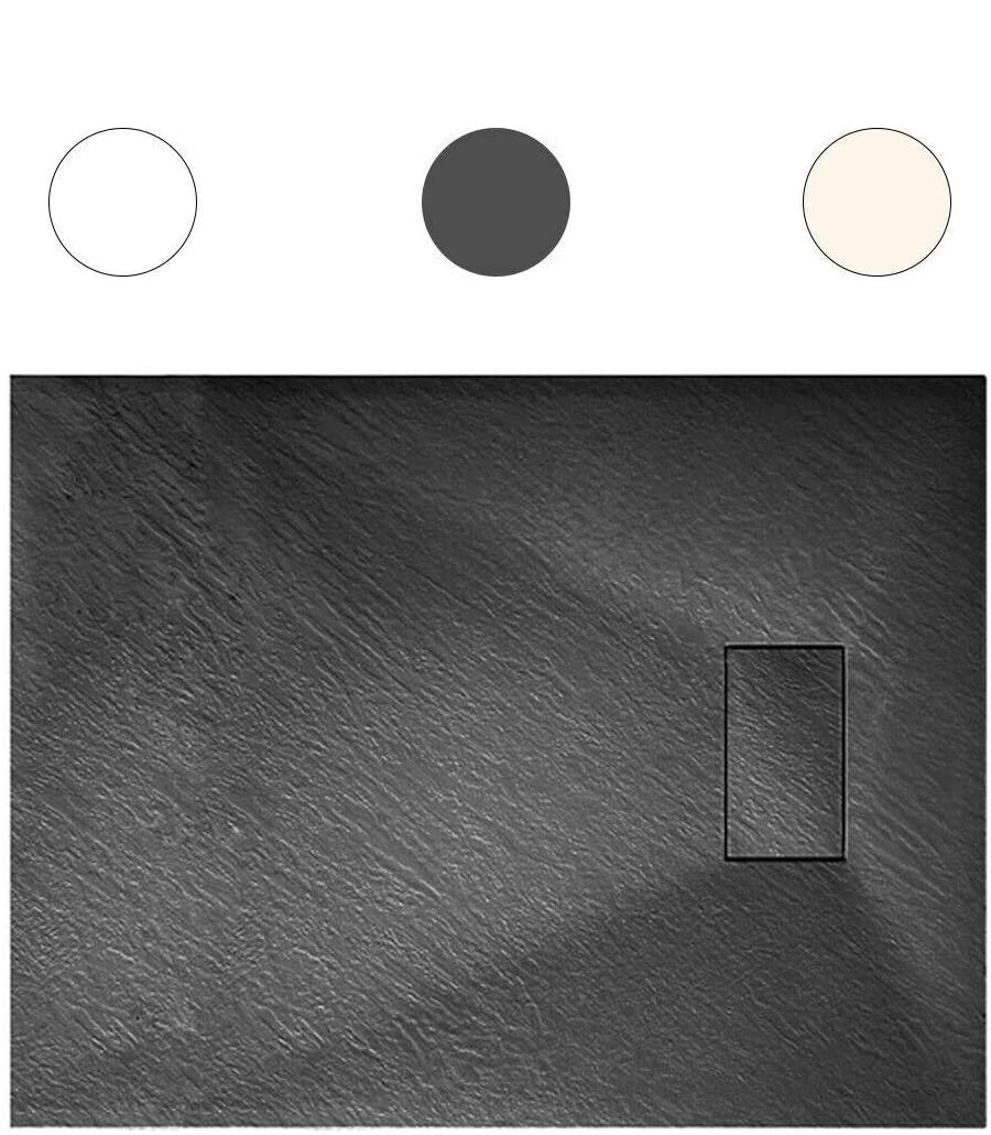PIATTO DOCCIA EFFETTO PIETRA ARDESIA SMC RESINA BEIGE TORTORA NERO ANTRACITE BIANCO GRIGIO 70X90 CM (Bianco)