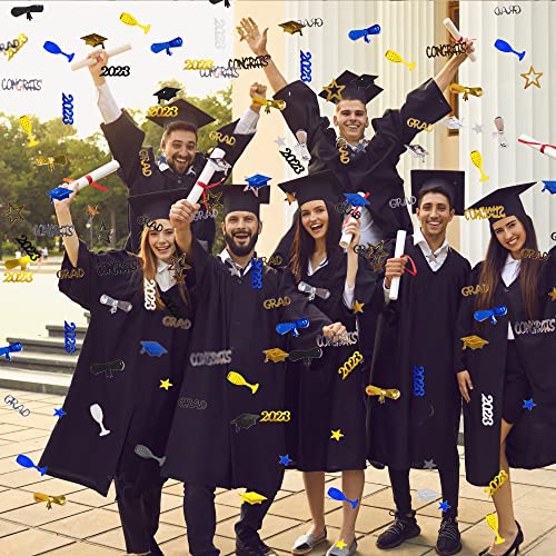 Diydec Graduation Confetti 2023, Bright Grad Star Cap Diploma Table Confetti Decoration For Grad Party (Gold Black Sliver And Blue Colors) #TOP5