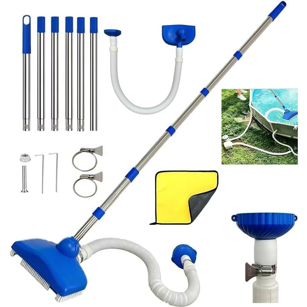 Aspirateur de piscine avec tige télescopique 2,3 m avec tuyau rétractable de 3,5 m - Aspirateur de piscine - Kit de nettoyage pour piscines, spas, jacuzzis