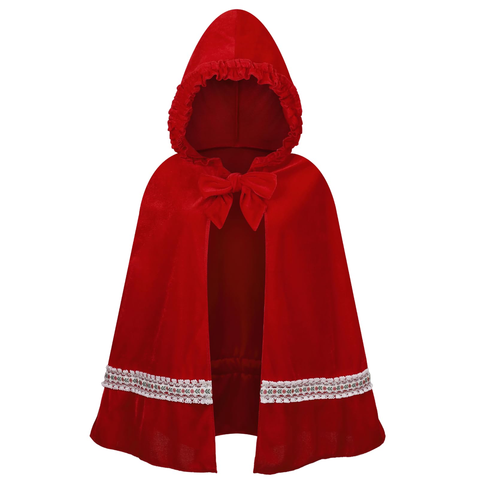 RRCBMD Little Red Riding Hood Cape Velvet Cloak for Halloween Christmas Cosplay Party Woven lace-red-M-25.59 inch
