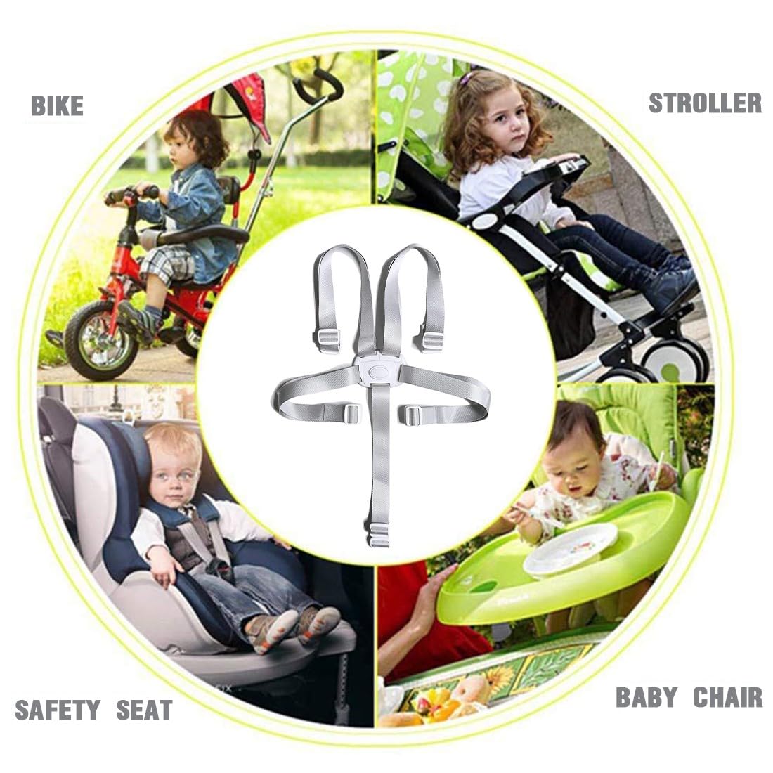 USTNIR 1Pcs Cinture Universali per Seggiolone Cinghie per Seggiolone a 5 Punti, Regolabile Cintura di Sicurezza per Bambini per Seggiolino Cinghie Passeggini per Bambini