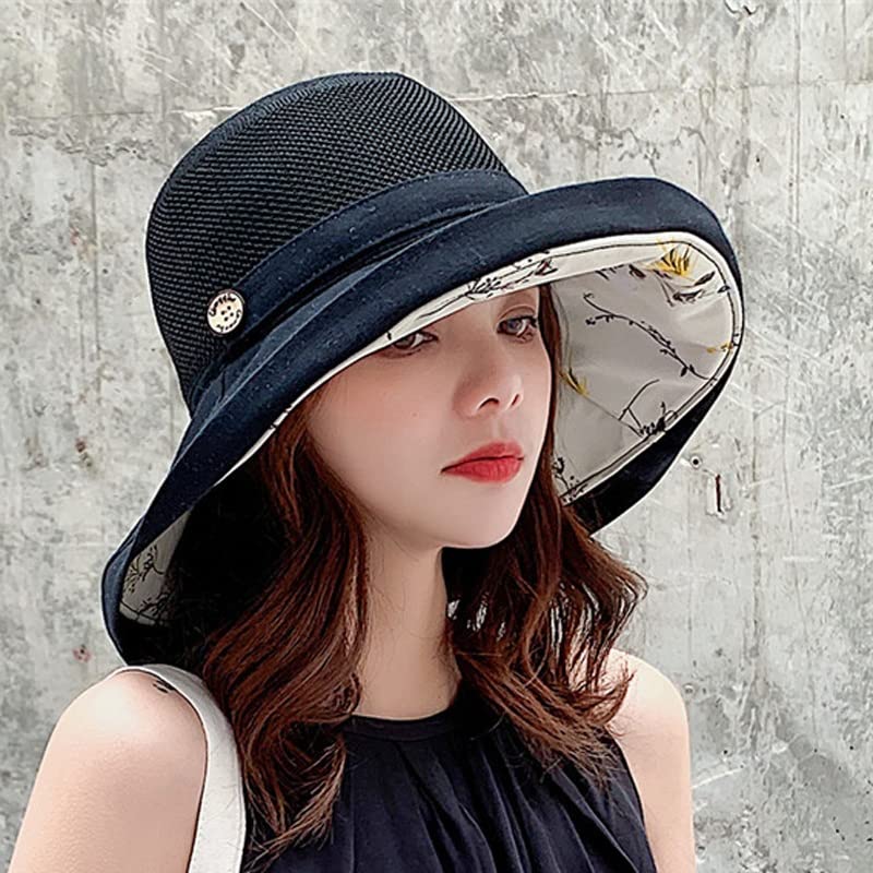 YXWYXWA Summer Big Wide Brim Flower for Women Mesh Beach Hat Female Net Foldable s Lady's Bucket Hat
