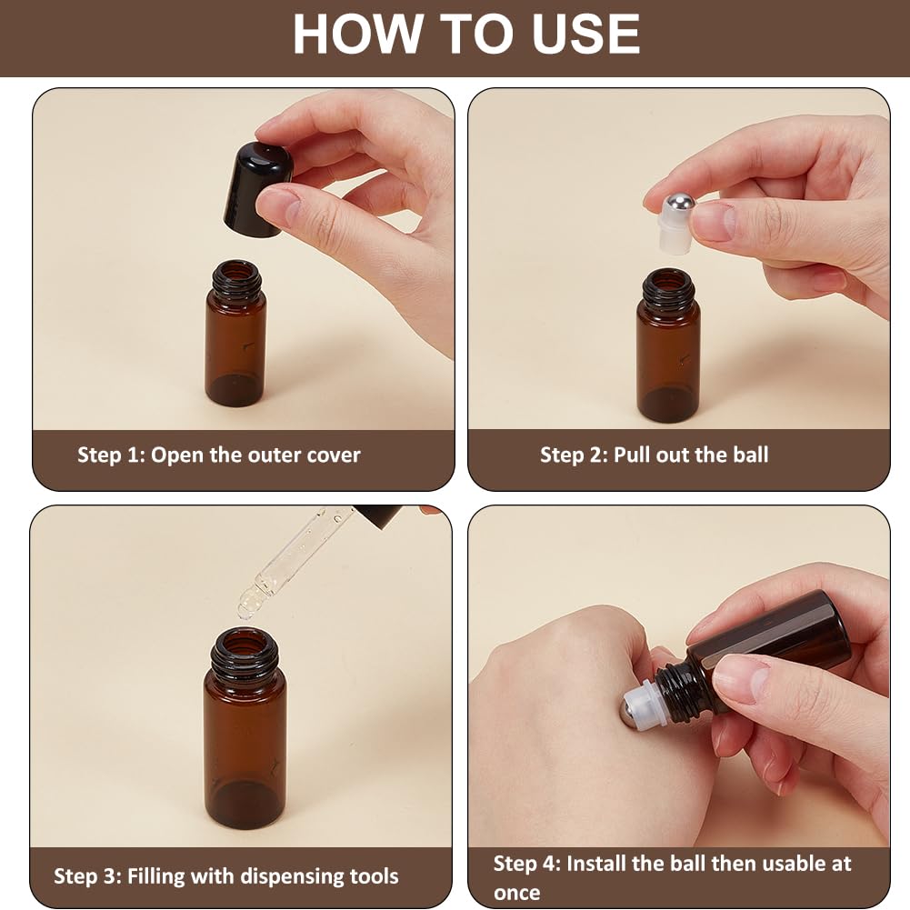 GORGECRAFT 24 kit D'Embouts à Bille pour Flacons D'Huiles Essentielles (9mm) Comprenant des Billes en Acier Inoxydable Un Bouchon Noir pour Flacons de 5~15 ML D'Huiles Essentielles de Cosmétiques.