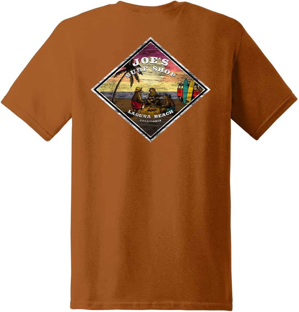 JOES SURF SHOP Men's 3 Bears On A Beach Logo Heavyweight Tees