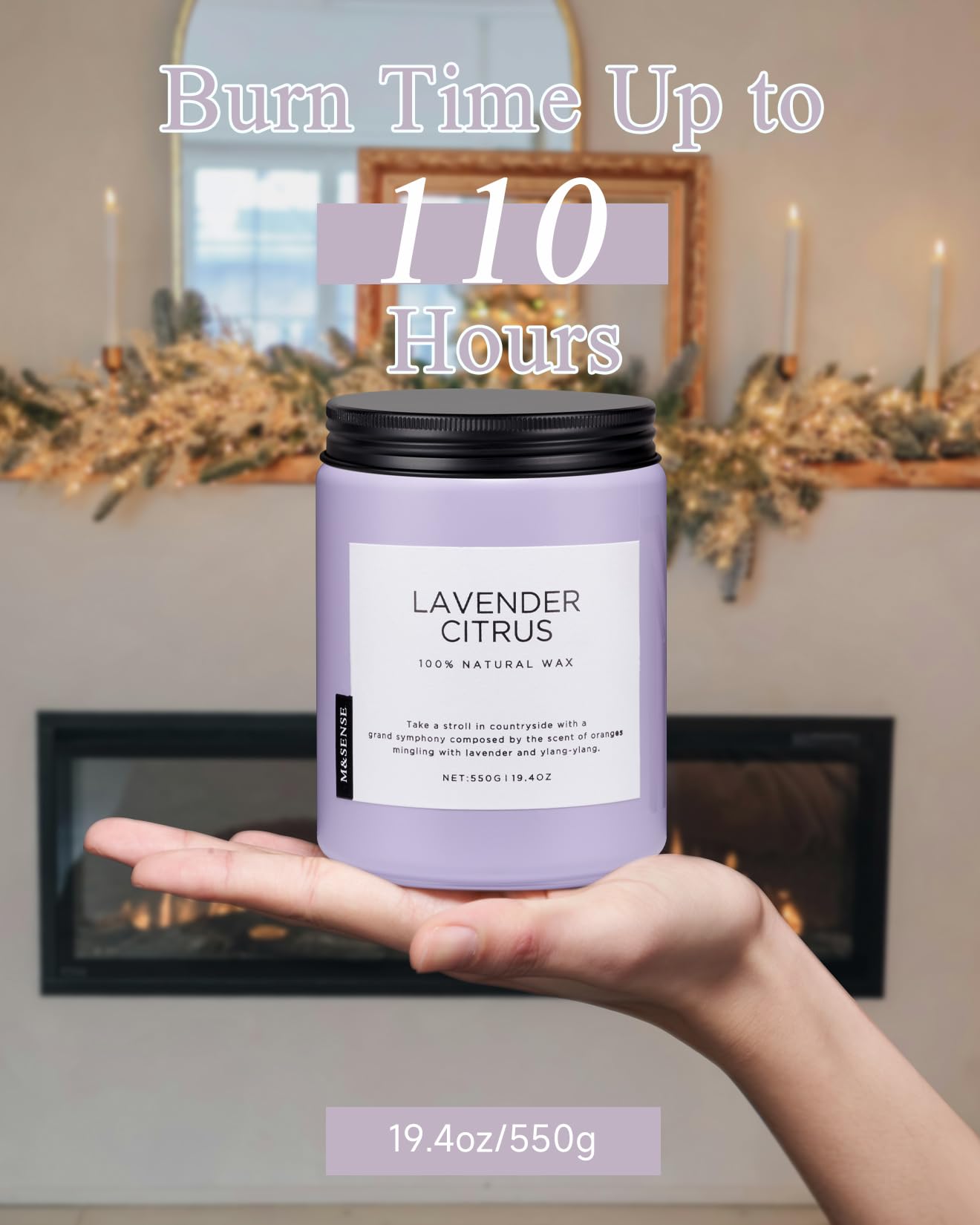 M&SENSE Soy Candles for Home Scented 550g Lavender Citrus Aromatherapy Candles, 110H Burn Time - Image 4