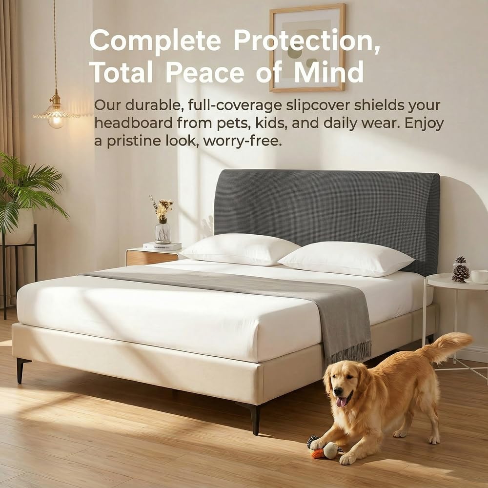 Stretch Bed Headboard Cover,All-Inclusive Bed Cover Dustproof Elastic Bedside Protection Cover For Bedroom Decor, Washable Grey 200cm Suitable for Headboard 190-210cm
