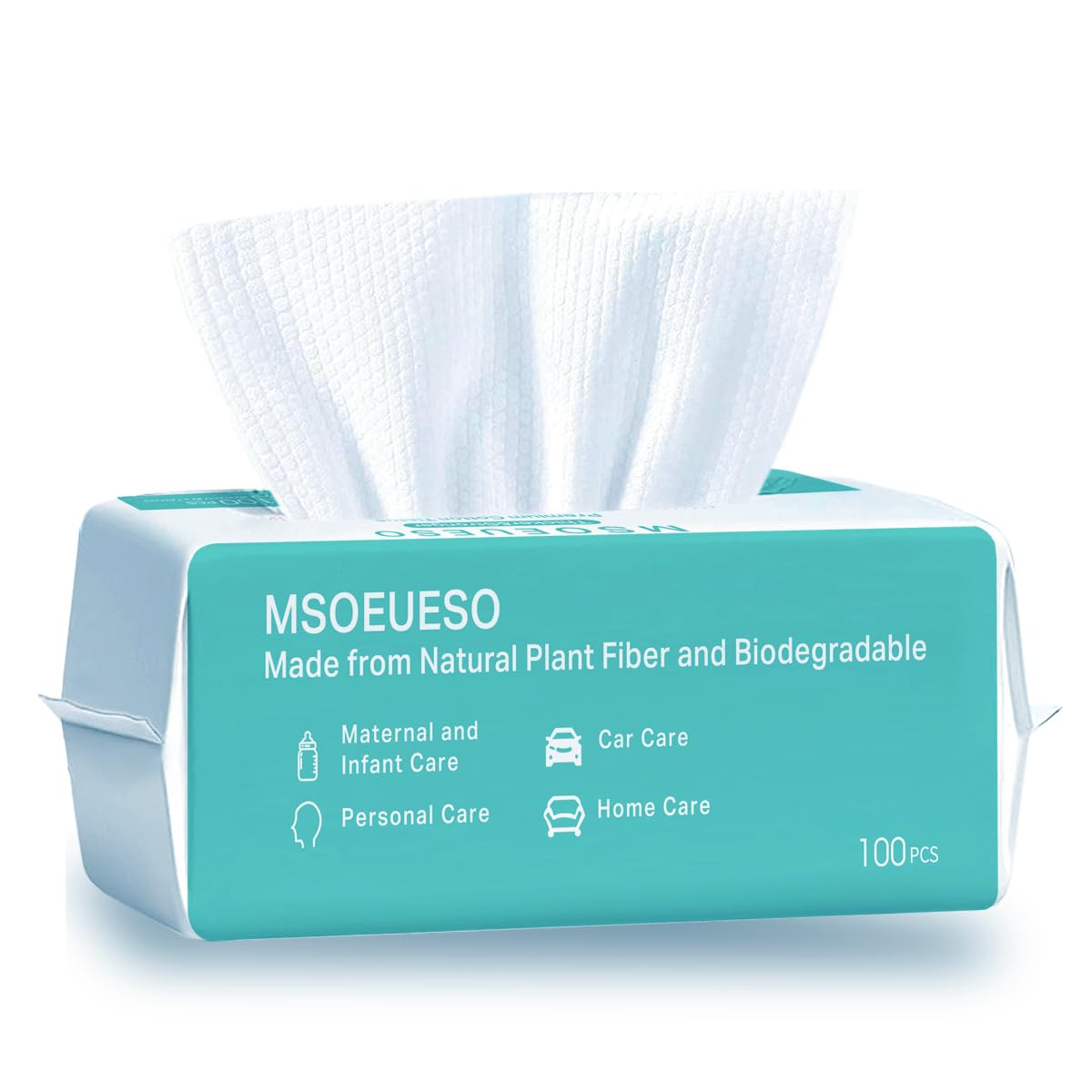 MSOEUESO Soft Dry Wipes Cotton Facial Tissues, 100 Count Disposable Face Towel, Cotton Face Towels for Sensitive Skin, Facial Cleansing, Makeup Removing, Surface Cleaning