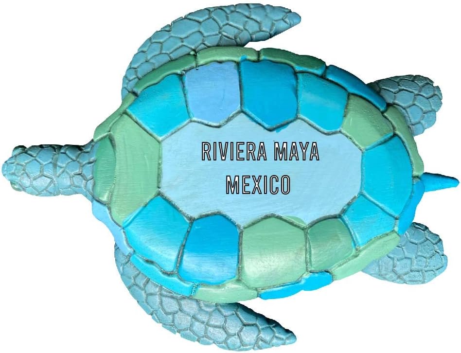 R and R Imports Riviera Maya Mexico Souvenir Hand Painted Resin Refrigerator Magnet Sunset and Green Turtle Design 3-Inch Approximately