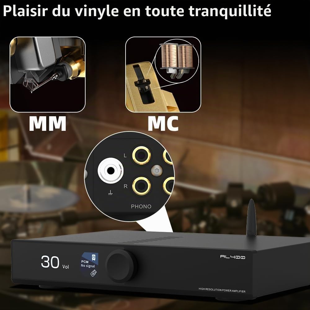 SMSL AL400 DAC,Amplificateur de puissance,Amplificateur de puissance phono,puce TPA3255 Amp CS43131,modes de filtre basse passe/5 à 4 étapes compatibles avec les cartouches phono MM/MC (Noir)