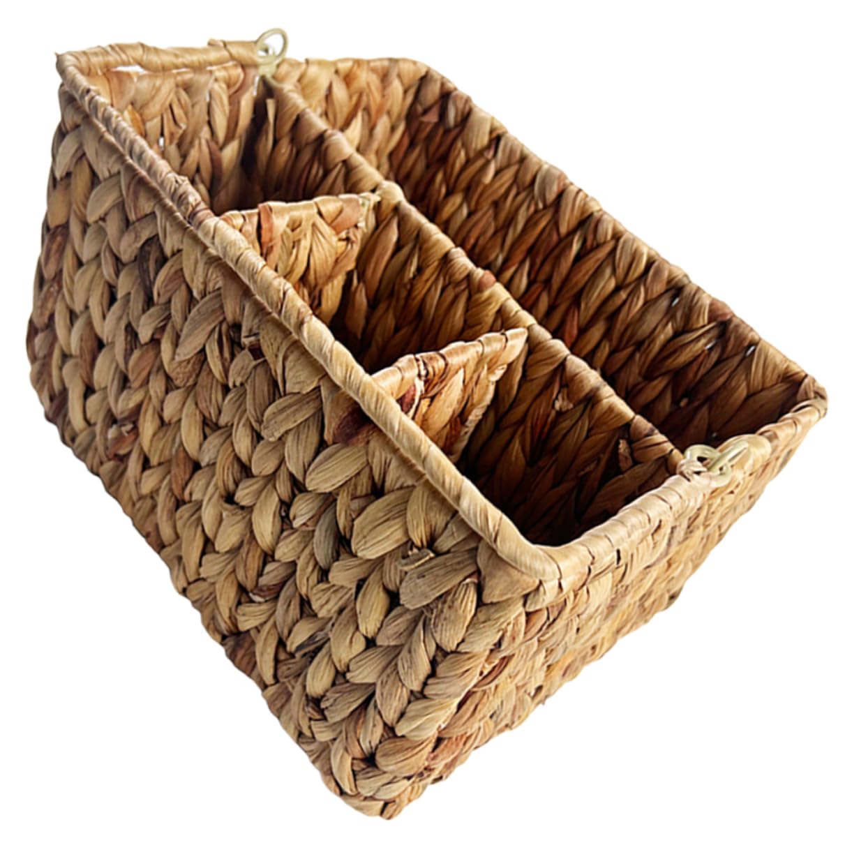 Cesta Tejida de Fibra Natural para Cubiertos con Compartimentos, Organizador Decorativo y Delicado para Cocina y Baño, Soporte Multifunción de Hierro