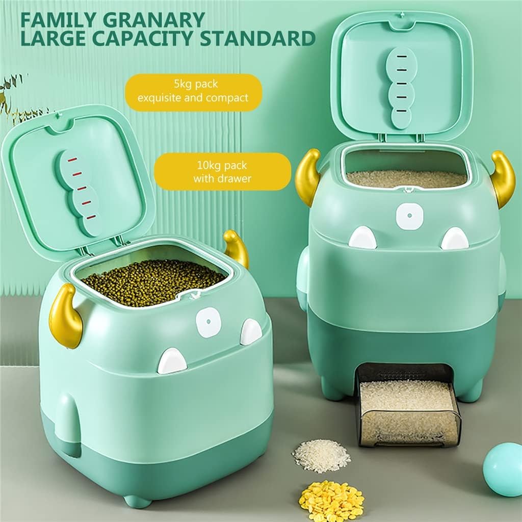 Rice Storage Box Dispenser Container Grain Jar Cereals Bucket Pet Food Organizer