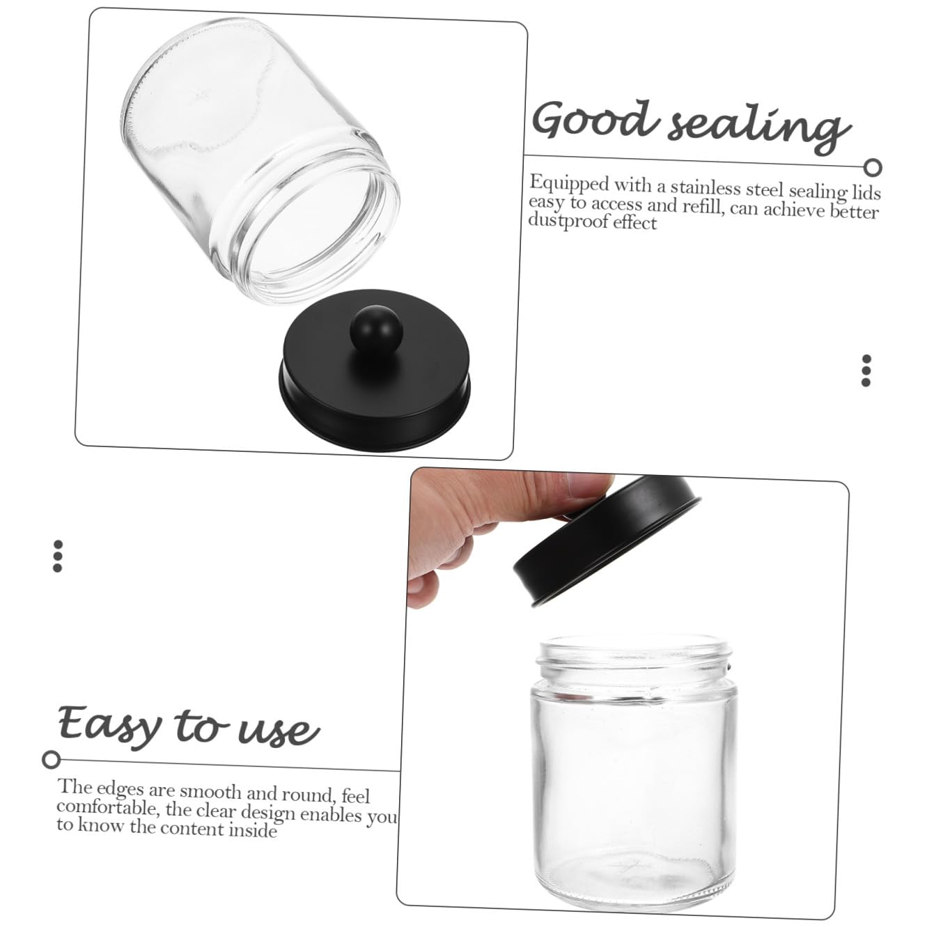 Transparenter Wattebauschhalter und Einfach Zugänglich aus Glas 3 Stück Leichter Badezimmer Organizer mit Edelstahl Deckeln Klar im Design für Vanity