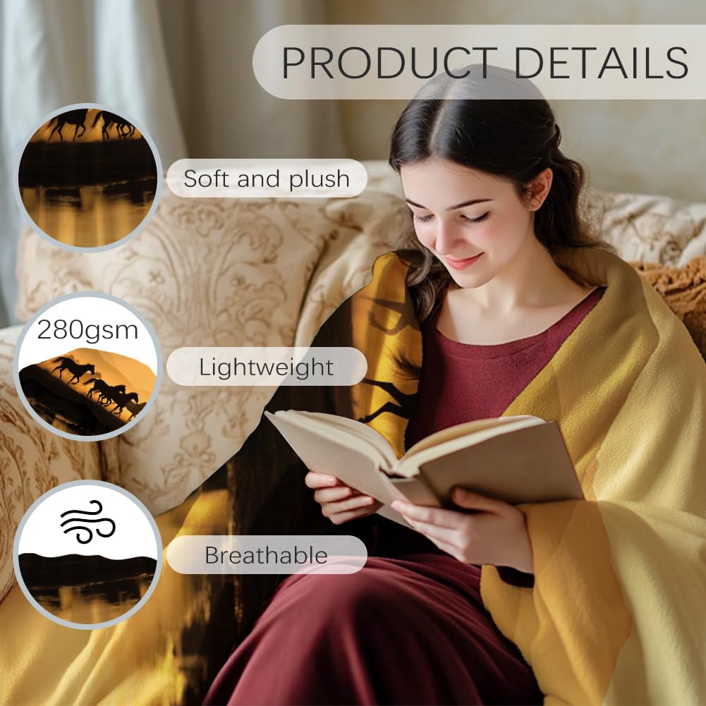 GLOBLELAND Western Horses Throw 59×51 inch Wild Horses Soft Cozy Flannel Blanket Washable Fuzzy Throw Blanket for Home Office Room Bed Sofa Chair Gift - Image 3