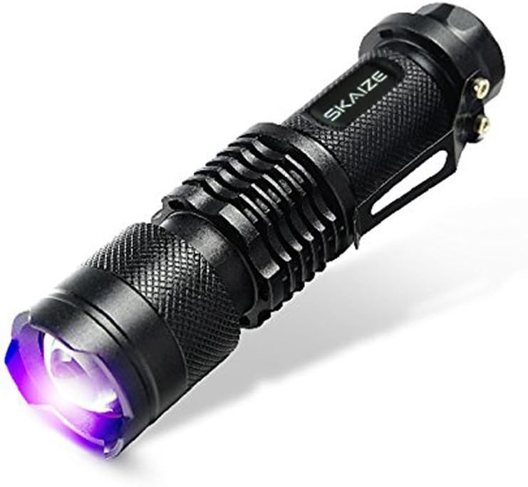 Skaize Black Light UV Torch LED Hand-Held Testing Device (395 nm) with Zoom Function Waterproof IPX7 [Energy Class A++]
