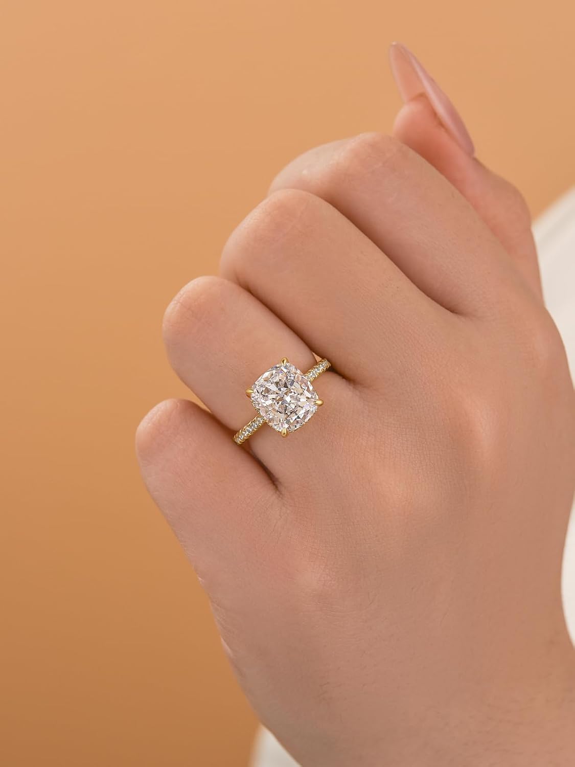 4CT Cushion Cut Promise Ring for Women, White/Yellow Stone 5A Grade Cubic Zirconia S925 Silver Yellow/White/Rose Golden Engagement Ring - Image 5