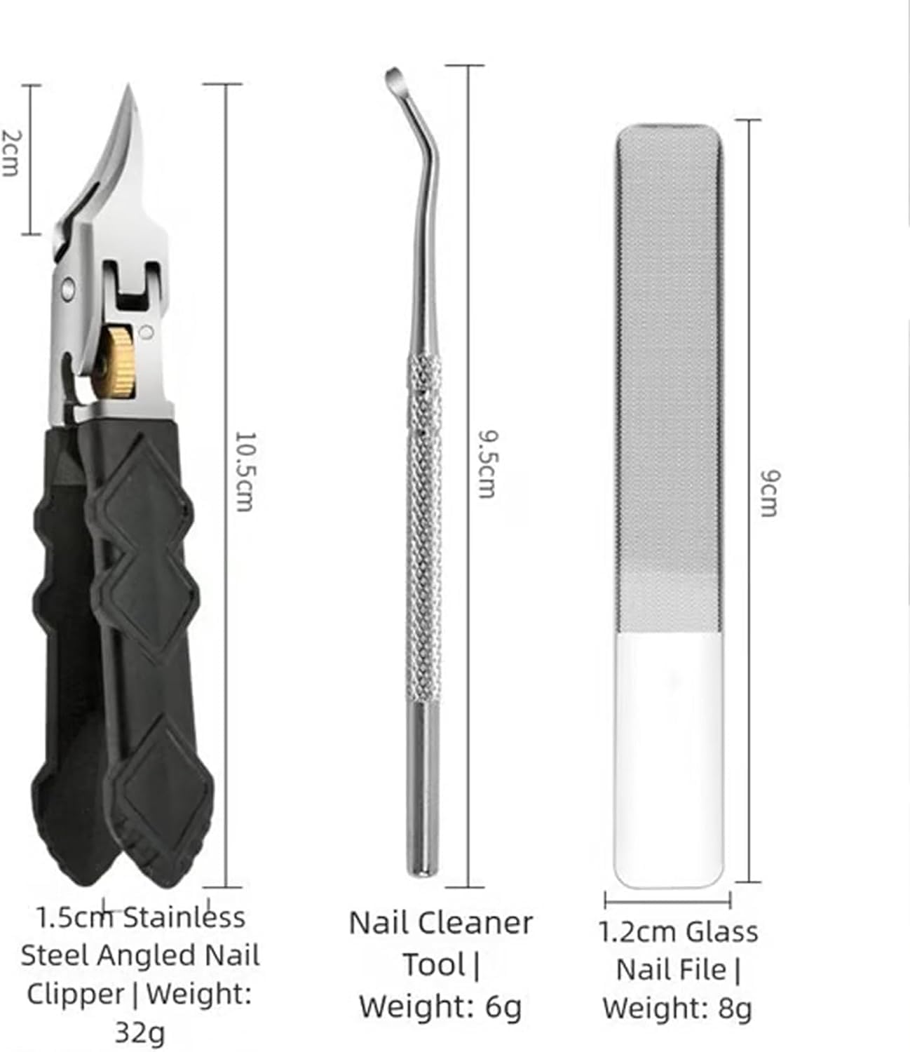 3-teiliges schwarzes Anti-Rutsch-Griff-Zahnradschloss-Nagelknipser-Set mit ultrascharfen Spitzen für präzisen Zugriff auf Nagelrillen, Edelstahl-Nagelfräser, spritzwassergeschützt, für Senioren