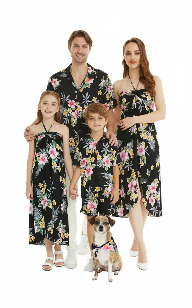 Family Matching Hawaiian Clothes, Hibiscus Black