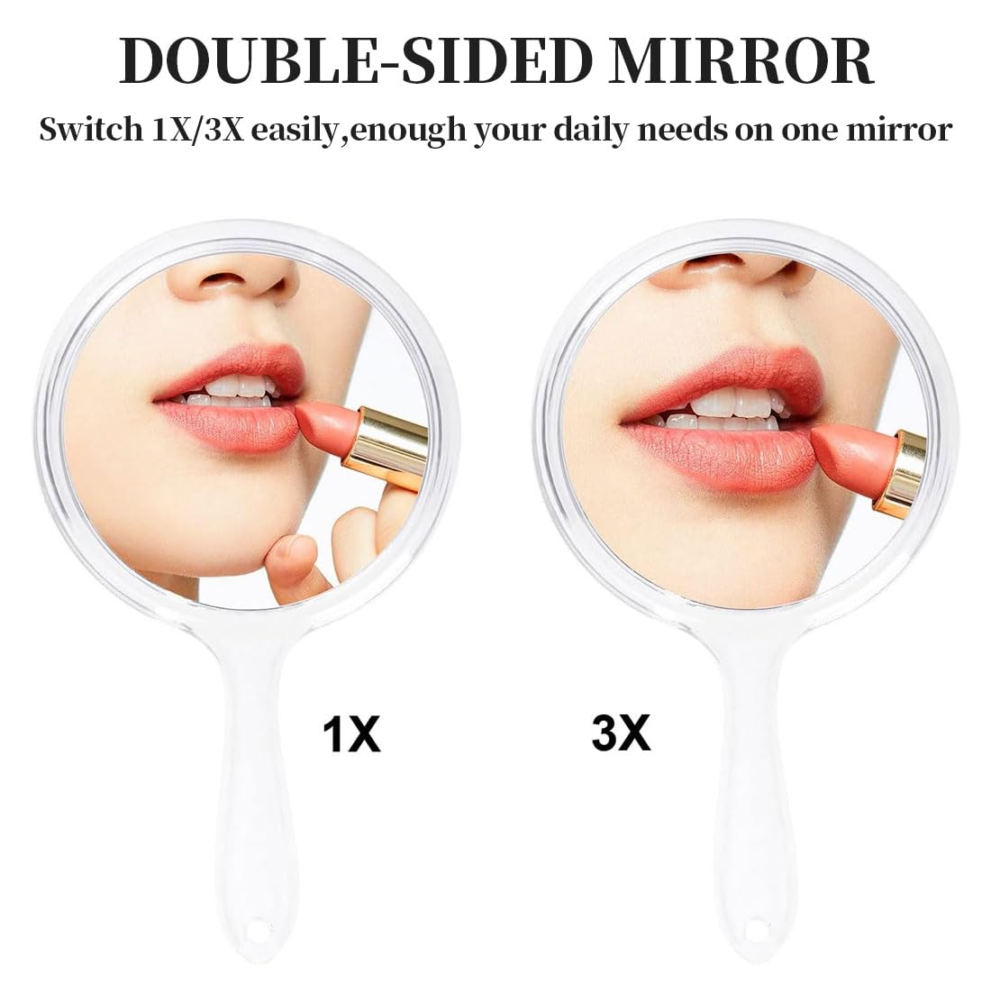 1 pezzo Specchio portatile con manico, specchio a mano a doppia faccia, specchio d'ingrandimento, specchio per il trucco portatile,uso domestico e da viaggio, trucco quotidiano per donne