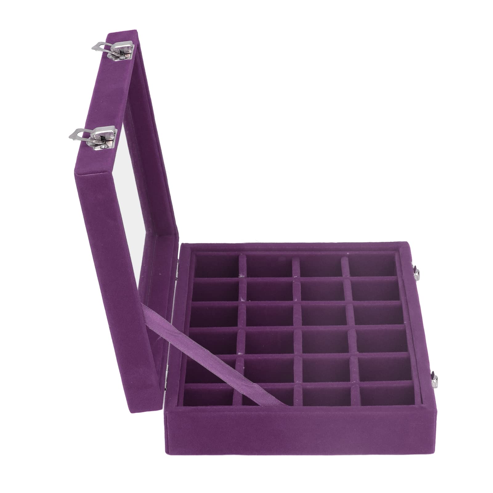 Jelquix Small Velvet Jewelry Box Organizer with 24 Compartments Elegant Storage Case for Jewelry and Accessories Velvet and Glass (Purple)