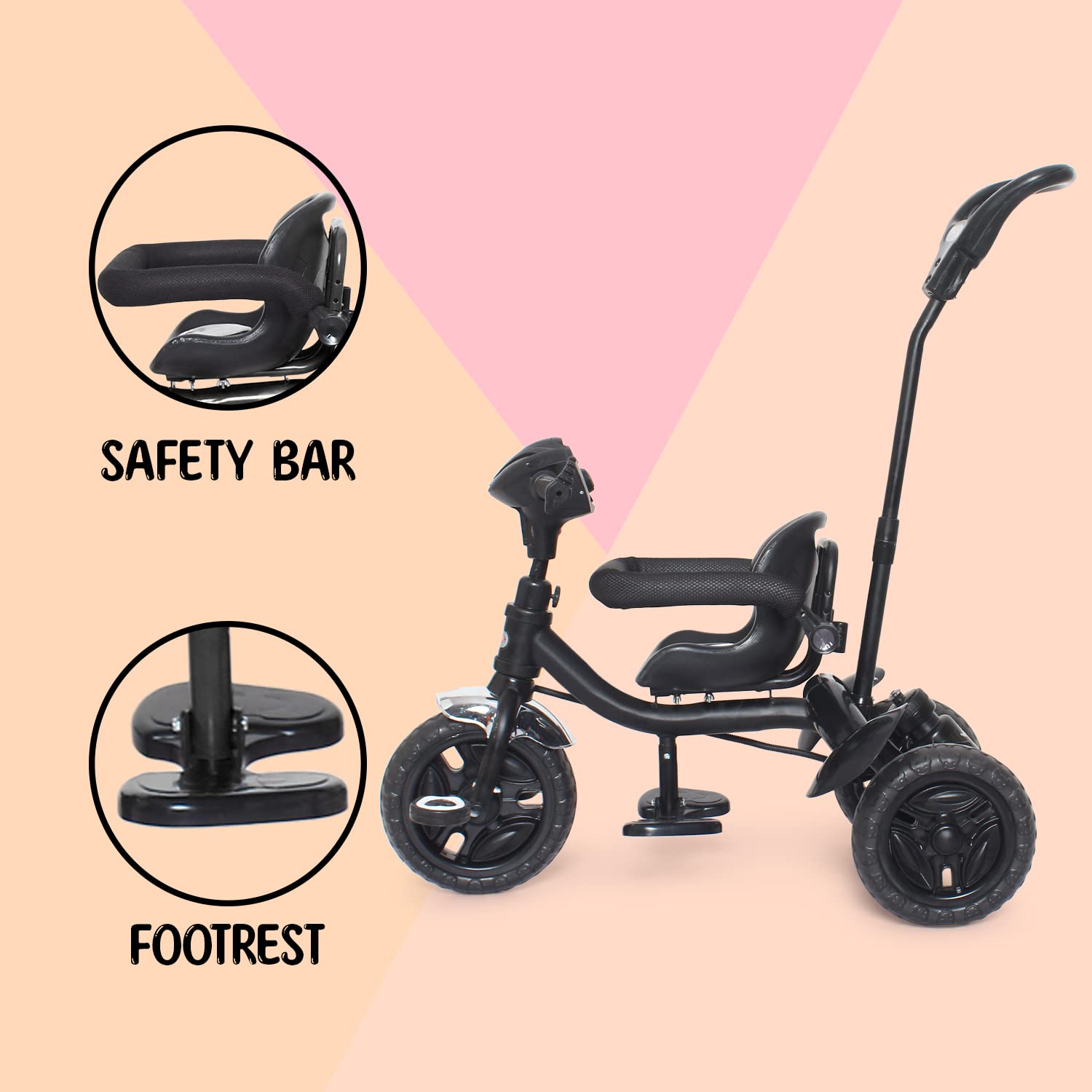 Fun Ride Kid's Tricycle Panther 2 in1 for 1 to 5 Years - Plug and Play Baby Trike with Music and Lights with Removable Parental Control Handle - Black (Weight - Upto 25 Kg) 2