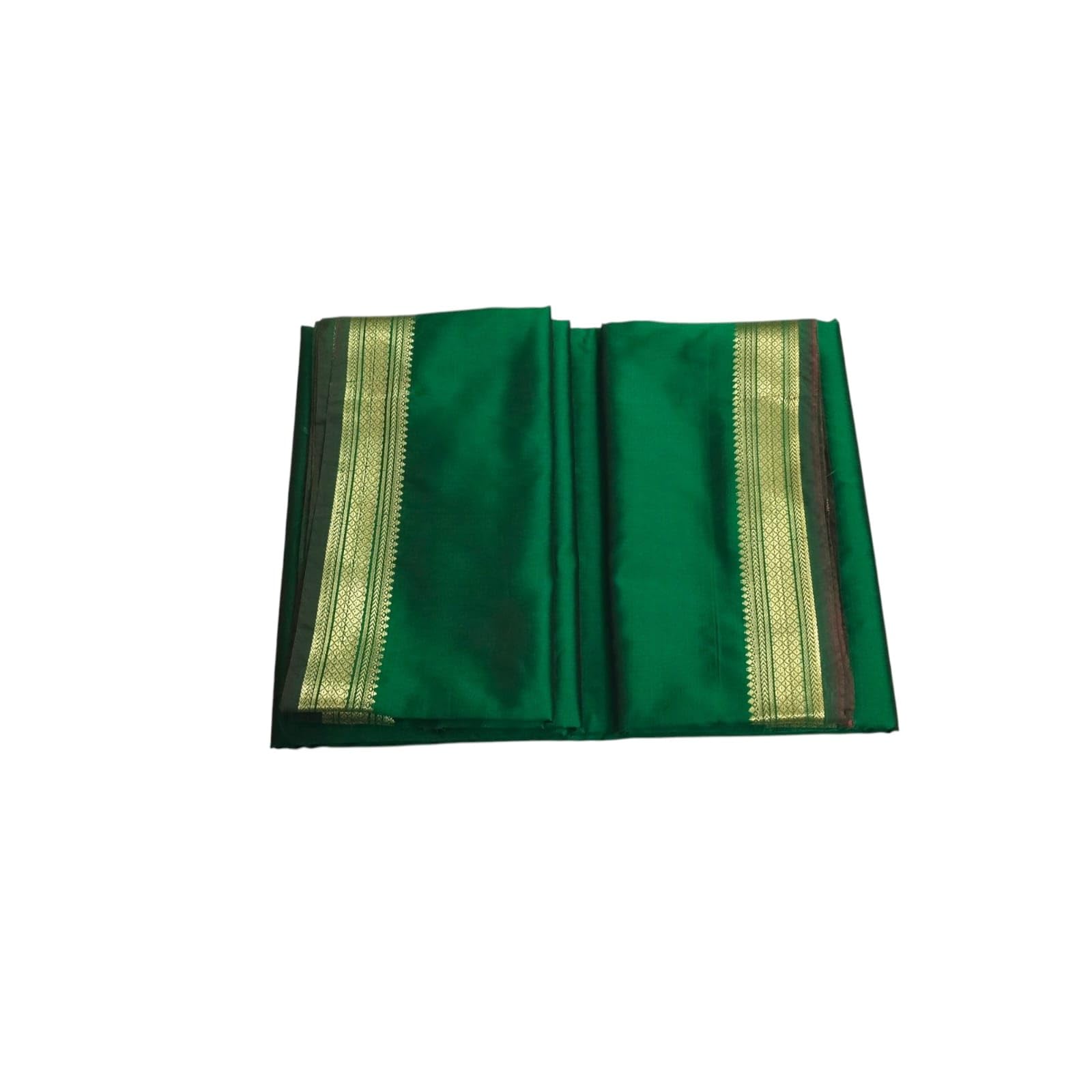 Traditional Men's Silk Dhoti and Dupatta Set, 4.25+2.25 Mtr with Gold Border (Green)-picture-19