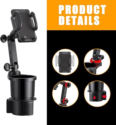 Miniatura 3 de Miytsya 1 soporte para taza de agua 2 en 1 para automóvil, soporte para teléfono móvil, brazo de soporte giratorio y extensible, estante de