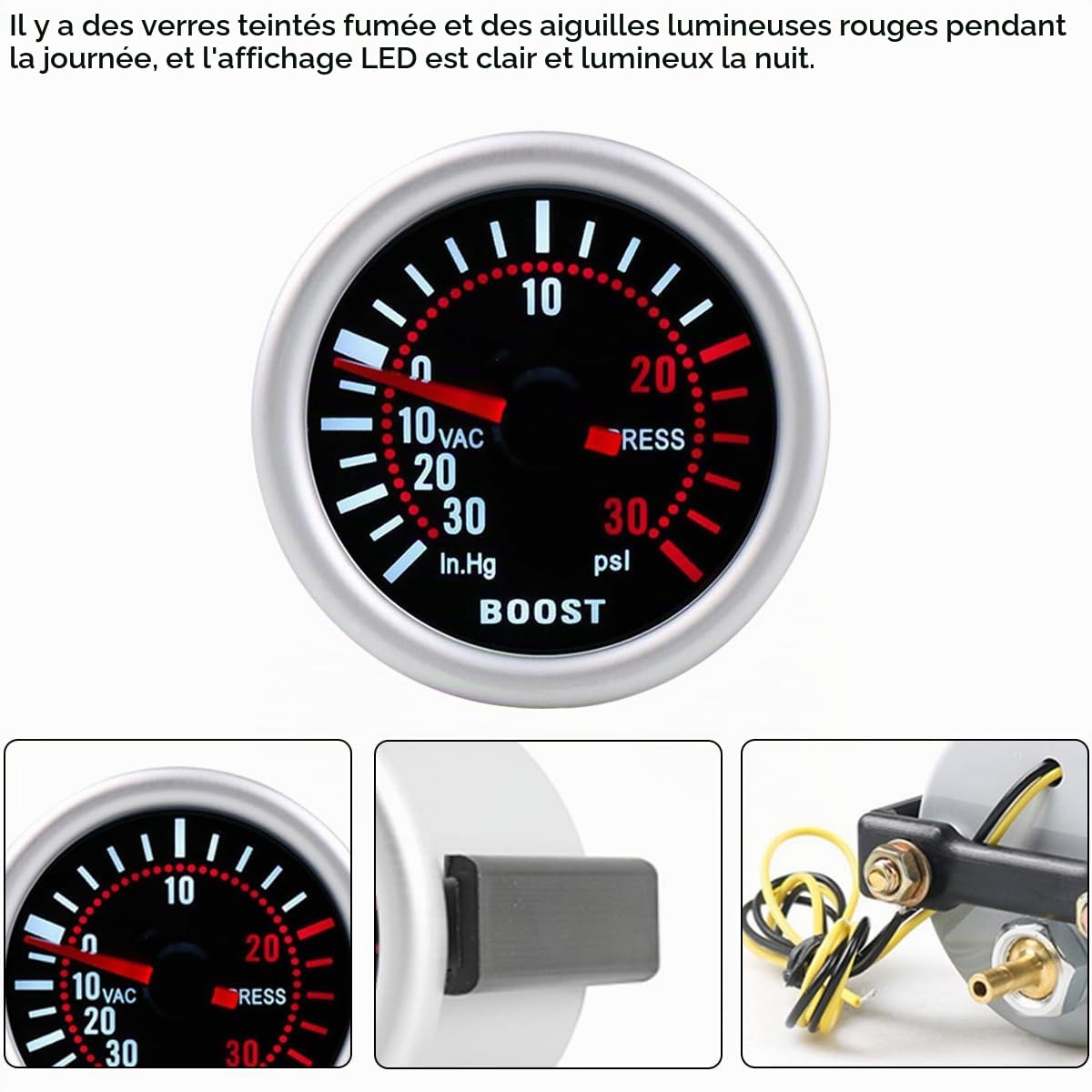 CGEAMDY Tachymètre pour Indicateur Diesel, Jauge à Turbocompresseur, Voiture Turbo Pression Compteur, Numérique Turbo Suralimentation PSI Jauge, Haute Précision, Universel pour Véhicule Camion