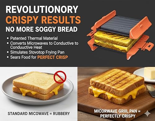 Miniatura 2 de MACONEE Sandwichera para microondas y prensa panini, sartén antiadherente para microondas y placa para verduras para queso crujiente a la parrilla,