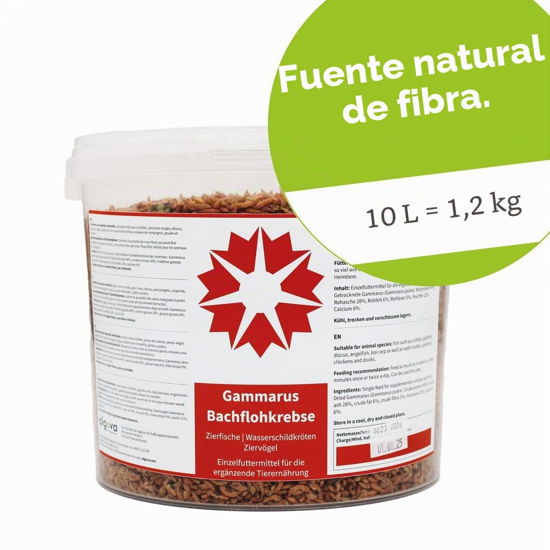 Gammarus Camarones Secos de Agua Dulce - Alimento para Peces de Estanque, Koi, Tortugas, Reptiles y Pollos 10L = 1,2kg